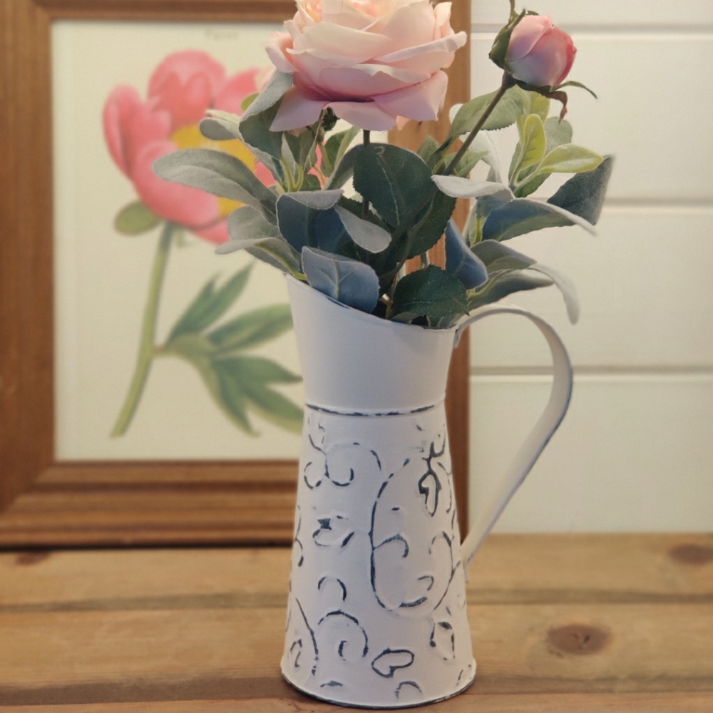 Upcycled Metal Hand Painted Distressed Pitcher
